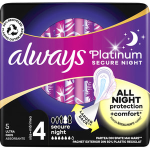 Прокладки гігієнічні жіночі ALWAYS (Олвейс) Ultra Platinum Secure Night Single (Ультра платинум секюр найт сингл) безпечна ніч з ароматом 5 шт