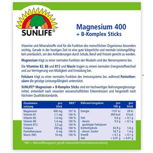 Вітаміни SUNLIFE (Санлайф) Magnesium 400 + B-Komplex Sticks Магній + В-Комплекс стік 20 шт