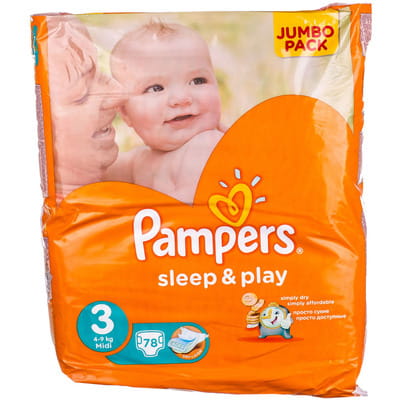 Подгузники для детей PAMPERS Sleep & Play (Памперс Слип энд Плей) Midi Economy Pack (Миди эконом пак) 3 от 4 до 9 кг 78 шт