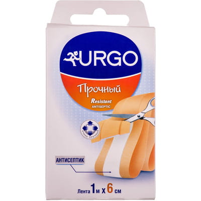 Пластырь медицинский URGO (Урго) прочный антисептическая лента размер 1 м х 6 см 1 шт