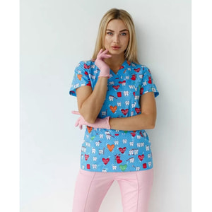 Костюм медичний жіночий з принтом Топаз Teeth blue розмір 50