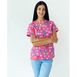 Костюм медичний жіночий з принтом Топаз Teeth pink розмір 44