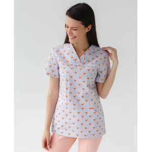 Костюм медичний жіночий з принтом Топаз Лисички колір персиковий розмір 46