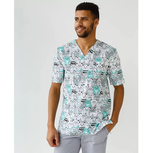 Костюм медичний чоловічий з принтом Гранит Коти сірі розмір 48