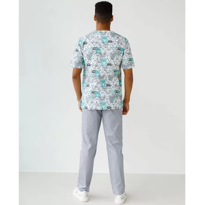 Костюм медичний чоловічий з принтом Гранит Коти сірі розмір 48