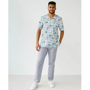 Костюм медичний чоловічий з принтом Гранит Коти сірі розмір 48