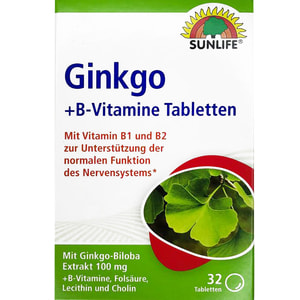 Вітаміни SUNLIFE (Санлайф) Ginkgo + B-Vitamine Гінкго з вітамінами В таблетки упаковка 32 шт