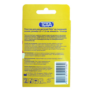 Пластырь бактерицидный Teta (Тета) для ран детский на тканевой основе размер 2,5 см х 7,2 см 10 шт