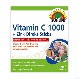 Вітаміни SUNLIFE (Санлайф) Vitamin C Вітамін С 1000 + Zink Цинк Direkt Sticks в стіках по 3 г 20 шт