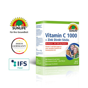 Вітаміни SUNLIFE (Санлайф) Vitamin C Вітамін С 1000 + Zink Цинк Direkt Sticks в стіках по 3 г 20 шт