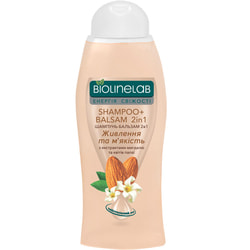 Шампунь-бальзам для волос BIOLINELAB (Биолайнлеб) 2 в 1 Питание и мягкость с экстрактами миндаля и цветков папаи 400 мл