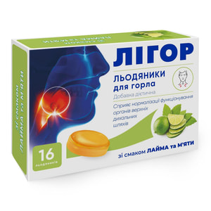 Лігор льодяники для горла зі смаком лайму та м'яти упаковка 16 шт