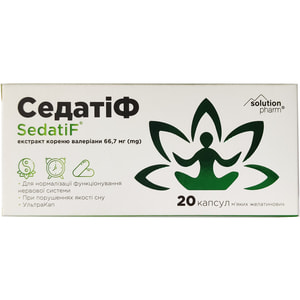 Седатіф (валеріана) капс. жел. №20 Solution Pharm