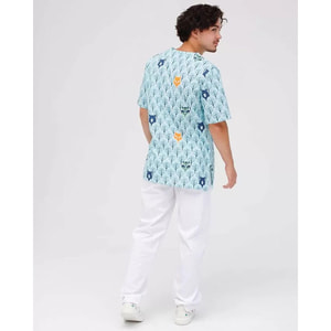 Костюм медицинский мужской Гранит с принтом Лесовые зверята белый размер 48