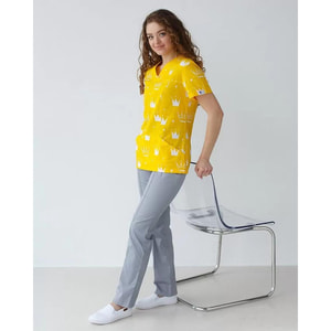 Костюм медичний з принтом Топаз Корона жовтий жіночий розмір 44