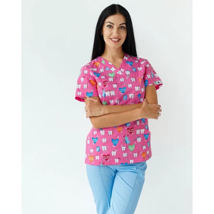 Костюм медичний жіночий з принтом Топаз Teeth pink розмір 48