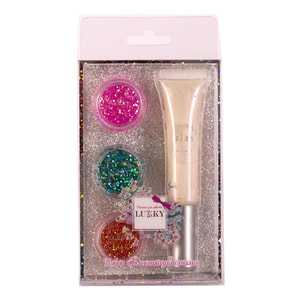 Блеск для губ LUKKY (Лаки) детский голографический + 3 баночки с блестками