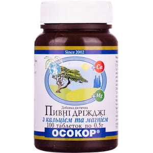 Дрожжи пивные с кальцием и магнием таблетки по 0,5 г флакон 100 шт Осокор