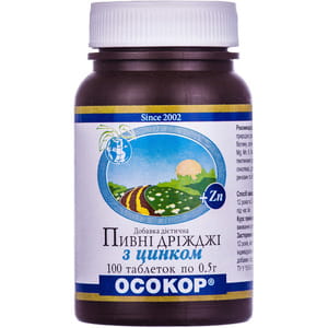 Дріжджі пивні з цинком таблетки по 0,5 г флакон 100 шт Осокор