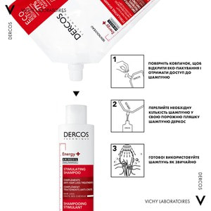 Шампунь для волосся VICHY (Віши) Деркос Енерджі+ тонізуючий з амінексилом та ніацинамідом для боротьби з випадінням волосся рефіл 500 мл