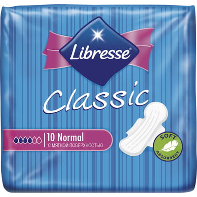 Прокладки гігієнічні жіночі LIBRESSE (Лібрес) Classic Normal Soft (Класік нормал софт) 10 шт