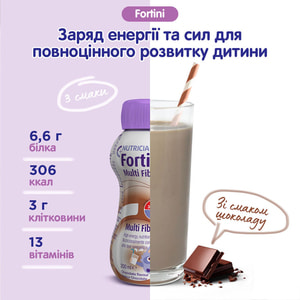 Детское энтеральное питание, пищевой продукт для специальных медицинских целей Fortini (Фортини) с пищевыми волокнами с вкусом шоколада 200 мл
