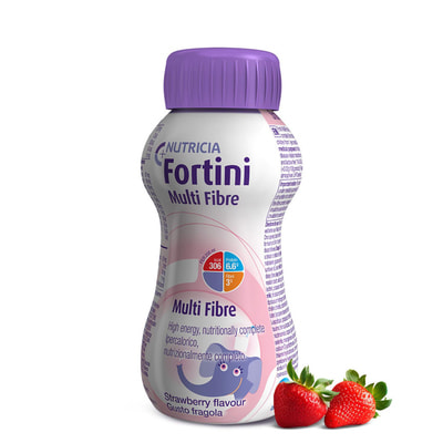 Дитяче ентеральне харчування, харчовий продукт для спеціальних медичних цілей Fortini (Фортіні) з харчовими волокнами зі смаком полуниці 200 мл