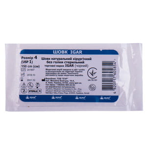 Шовк Ігар натуральний хірургічний шовний матеріал без голки стерильний розмір 4 (USP 1) довжина 150 см 1 шт
