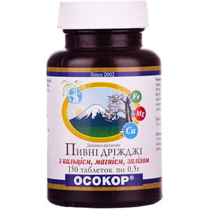 Дрожжи пивные с кальцием, магнием и железом таблетки по 0,5 г флакон 150 шт Осокор