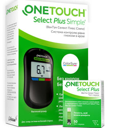 Система контроля уровня глюкозы в крови (глюкометр) One Touch Select Plus Simple (Ван Тач Селект Плюс Симпл) + Тест-полоски OneTouch Select Plus 50 шт