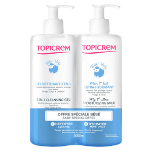 Набор Topicrem (Топикрем) Мое 1е Ультра Молочко для тела увлажняющее 500 мл + Гель очищающий 2 в 1 500 мл