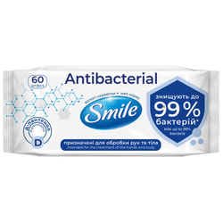 Салфетки влажные SMILE (Смайл) Antibacterial Антибактериальные с Д-пантенолом 60 шт