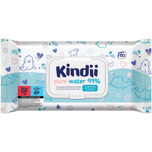 Салфетки влажные KINDII (Кинди) Pure Water 99% детские с клапаном 60 шт