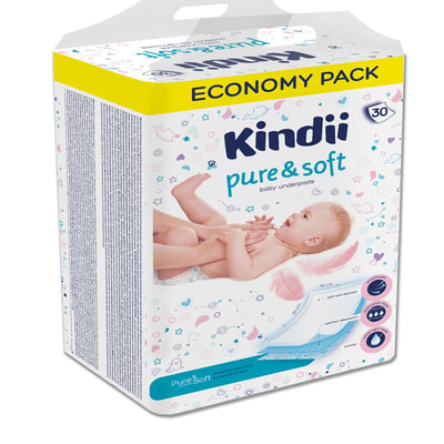 Пеленки одноразовые KINDII (Кинди) Pure&Soft детские размер 60 см х 40 см упаковка 30 шт