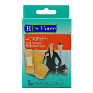 Пластырь Dr. House (Доктор Хаус) бактерицидный набор стерильный на нетканной основе Классический 15 шт