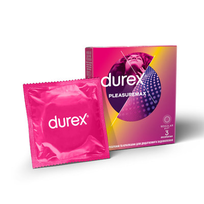 Презервативи латексні з силіконовою змазкою DUREX (Дюрекс) Pleasuremax з ребрами та крапками 3 шт