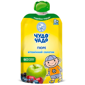 Пюре фруктово-ягодное детское ЧУДО-ЧАДО Витаминный салатик с витамином С без сахара с 8 месяцев 180 г