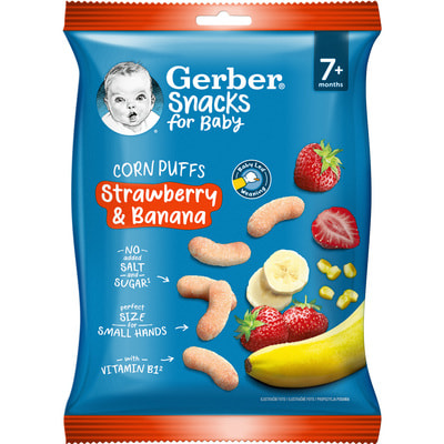 Снеки кукурузные NESTLE GERBER (Нестле Гербер) с клубникой та бананом с 7 месяцев 28 г