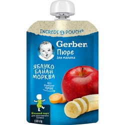 Пюре фруктово-овочеве дитяче NESTLE GERBER (Нестле Гербер) Яблуко, банан та морква з 6-ти місяців м'яка упаковка 150 г