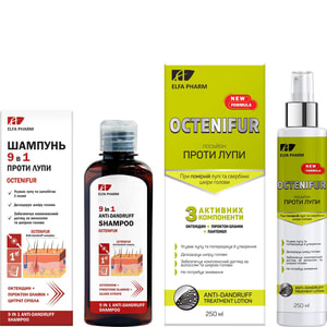 Комплекс ELFA PHARM (Эльфа Фарм) Octenifur (Октенифур) против умеренной перхоти: шампунь 9 в 1 против перхоти 200 мл + лосьон против перхоти 250 мл