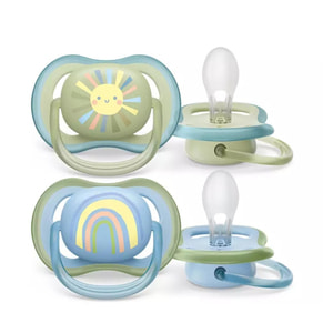 Пустышка силиконовая AVENT (Авент) SCF085/58 Ultra air с декором от 0 до 6 месяцев голубая с зеленым 2 шт