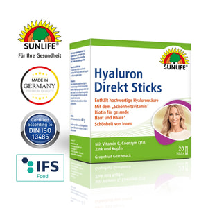 Витамины SUNLIFE (Санлайф) Hyaluron Direkt Sticks с гиалуроновой кислотой для улучшения состояния кожи, волос и ногтей в стиках 20 шт
