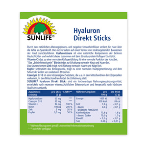 Витамины SUNLIFE (Санлайф) Hyaluron Direkt Sticks с гиалуроновой кислотой для улучшения состояния кожи, волос и ногтей в стиках 20 шт