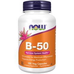 Витамин В-50 NOW (Нау) способствуют выработке энергии, поддерживают метаболизм и нервную систему капсулы флакон 100 шт