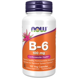 Витамин Б-6 NOW (Нау) B-6 100 mg поддерживает здоровый метаболзим гомоцистеина капсулы флакон 100 шт