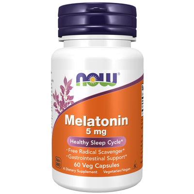 Мелатонін NOW (Нау) Melatonin 5 mg для покращенню сну капсули флакон 60 шт