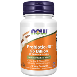Пробиотик-10 25млрд NOW (Нау) Probiotic-10 25 Billion для улучшения пищеварения капсулы флакон 30 шт