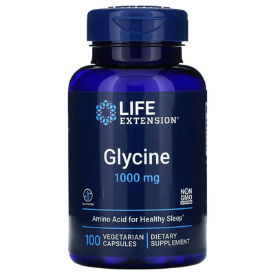 Гліцин LIFE EXTENSION (Лайф Екстеншн) Glycine 1000 mg капсули сприяють здоровому сну по 1000 мг флакон 100 шт