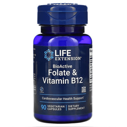 BioActive Folate & Vitamin B12  LIFE EXTENSION (Лайф Экстэншн) фолиевая кислота и витамин Б-12 капсулы флакон 90 шт