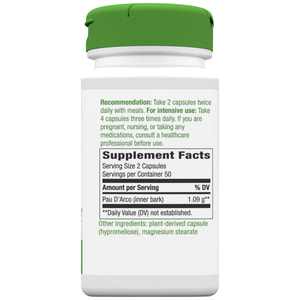 По Д'арко (Кора Мурашиного дерева) NATURE’S WAY (Натурес Вей) Pau D'Arco Inner Bark капсули надають антиоксидантну підтримку флакон 100 шт